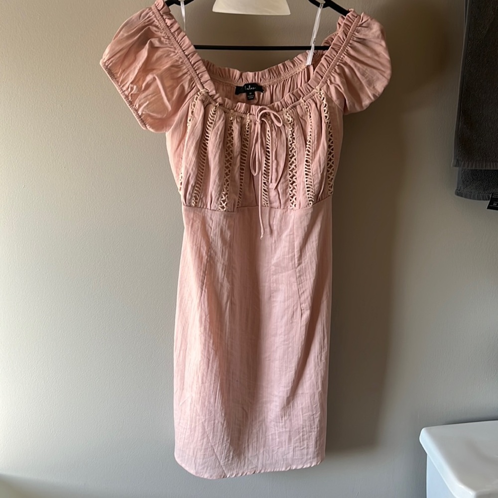 Pink off the shoulder dress from Lulu’s